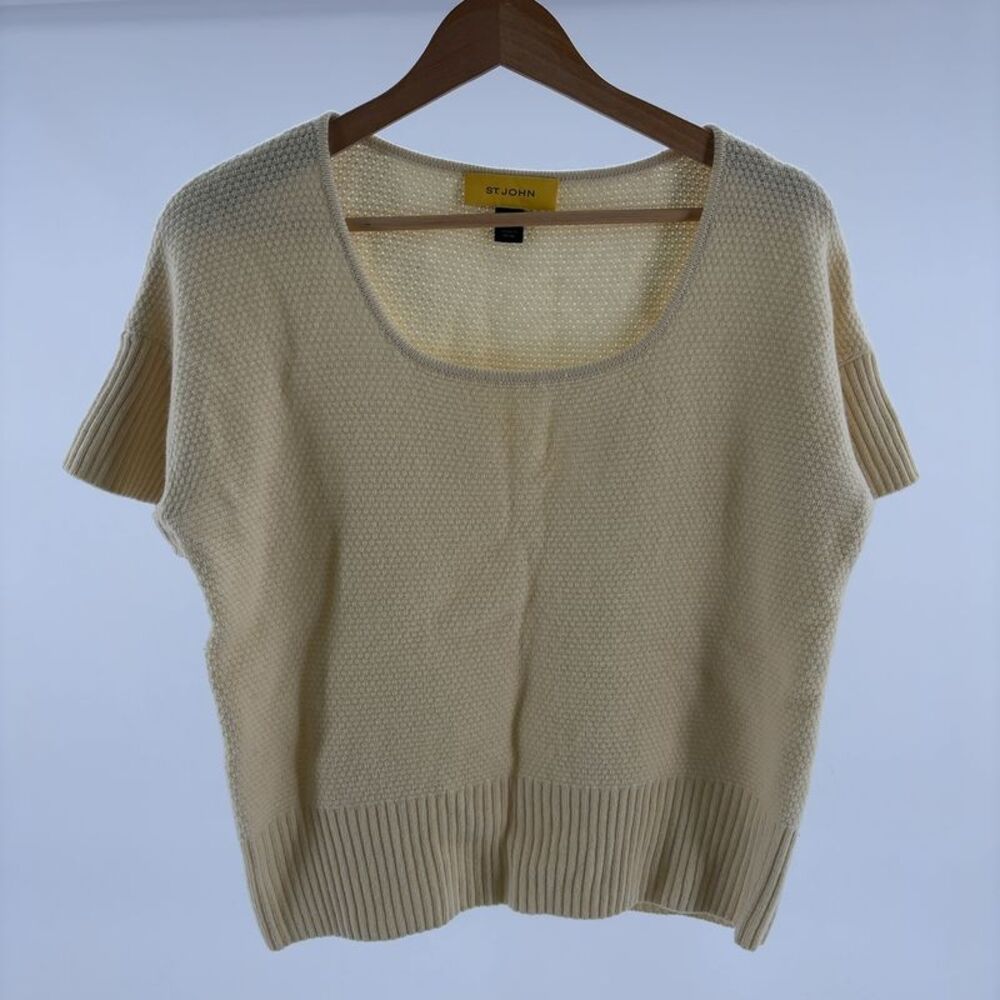 St. John Cream Short Sleeve Sweater